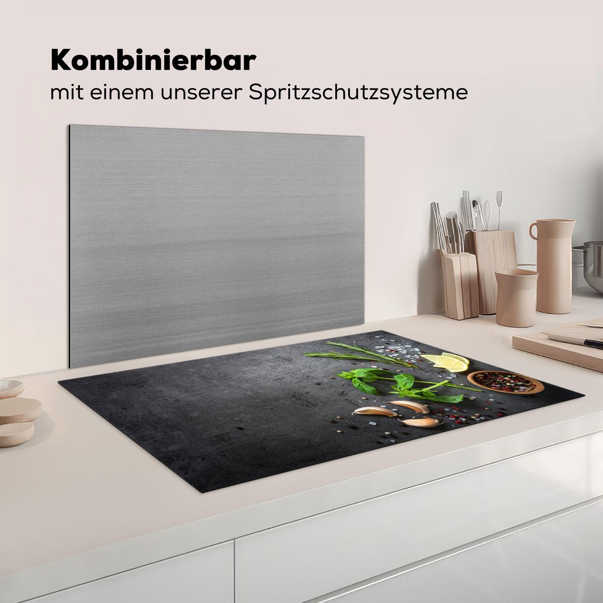 HERDABDECKPLATTE Limette - Kräuter - Gewürze - Grün - Grau - Beton Ceranfeldabdeckung 85x52 cm - Grün, Kunststoff (85/52/0.2cm) - MuchoWow