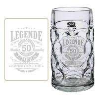 MASSKRUG MIT GRAVUR Legende seit 50 Jahren transparent 1,0 Liter - Transparent, Glas (1L) - LUXENTU