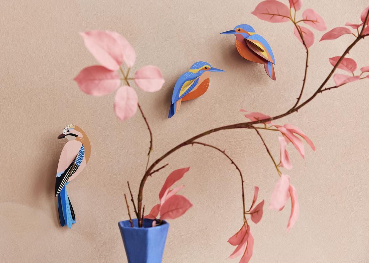 WANDDEKO Eisvogel-Duo 3.5/6 cm - Multicolor, Wellpappe (3.5/6/15cm) - Studio Roof