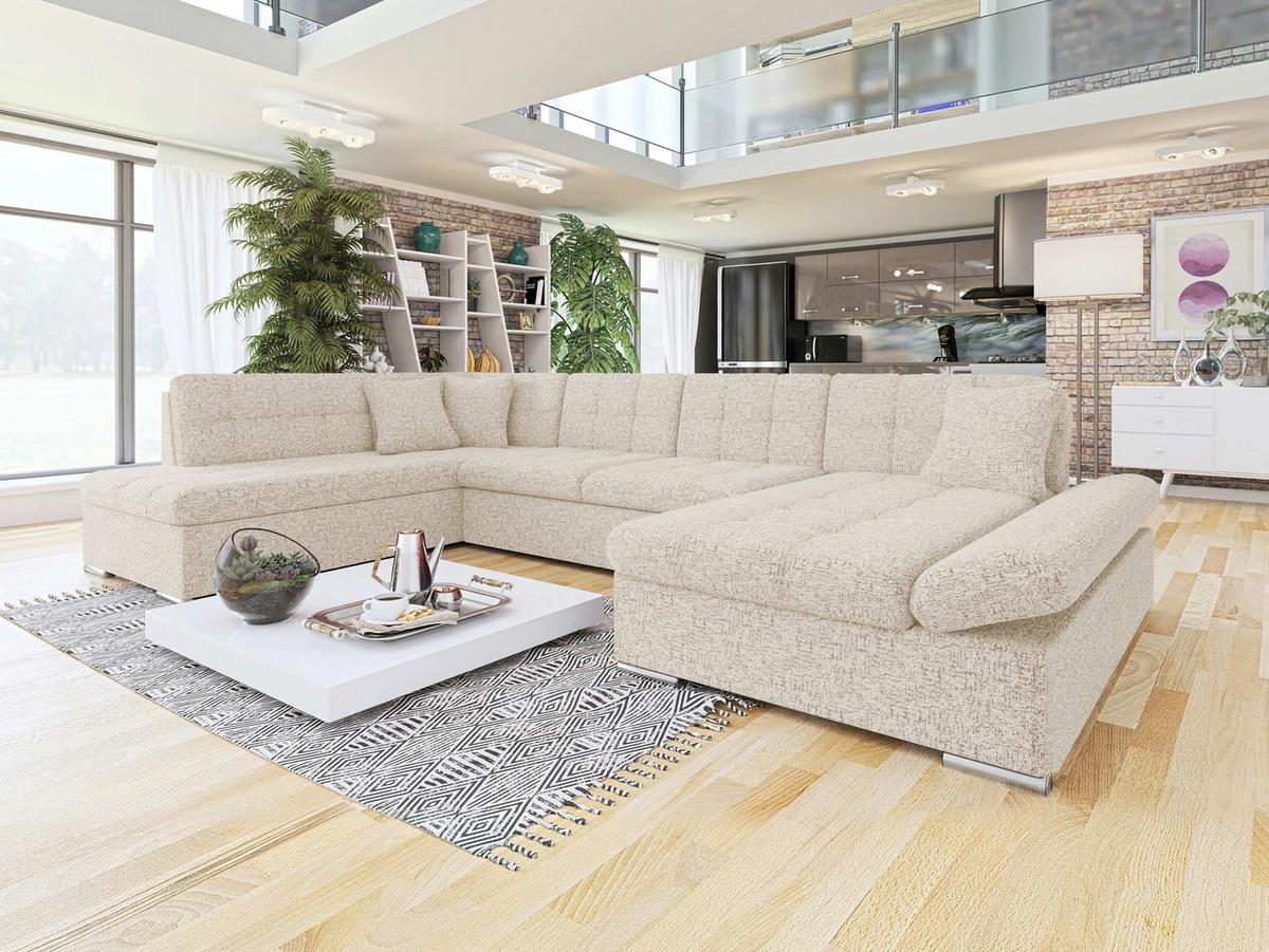 ECKSOFA Bergen, Seite: Rechts - Beige/Silberfarben, Holz/Textil (345/76/205cm) - MIRJAN24