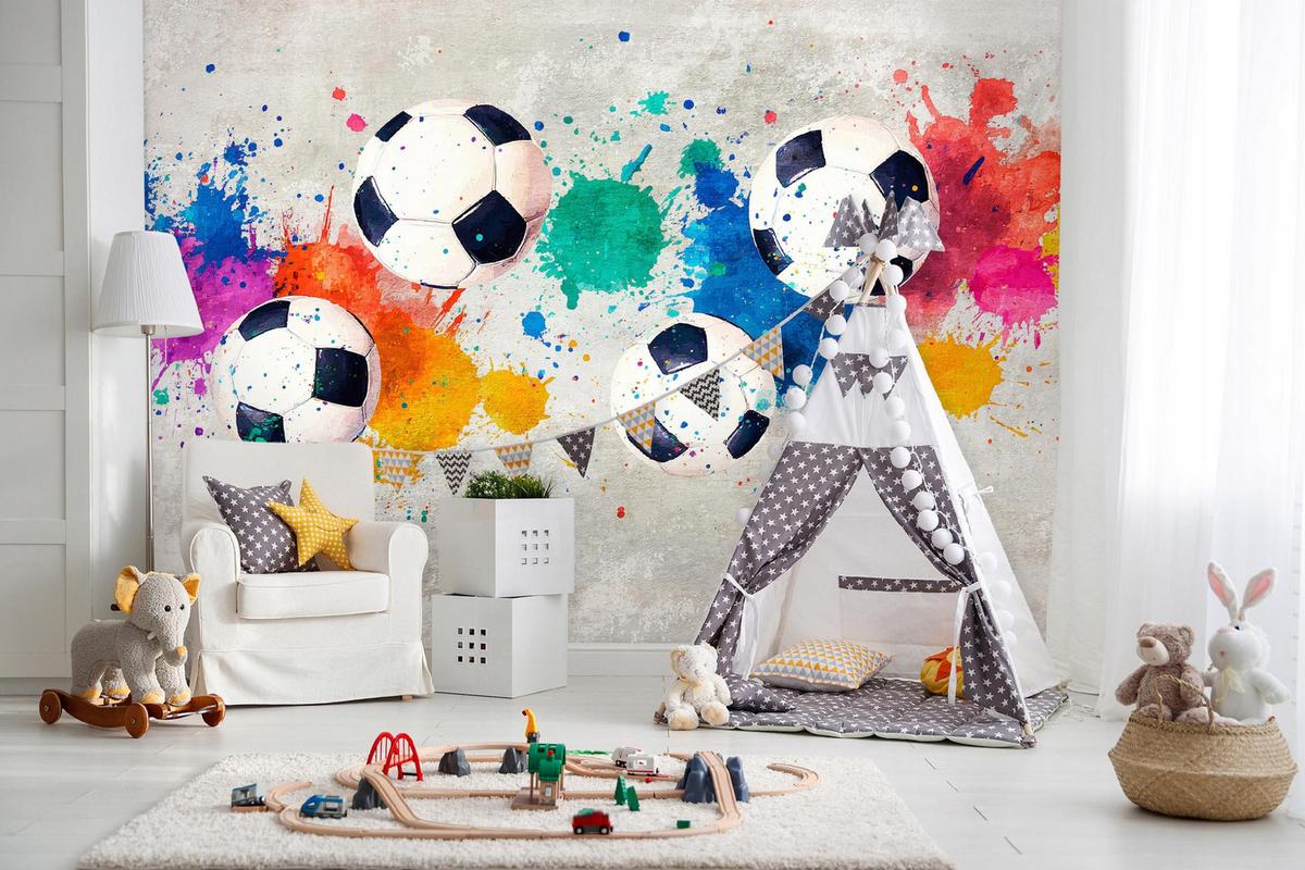 FOTOTAPETE Jungen Fußball Grau 312x219 cm - Multicolor, Papier (312/219cm) - Wallarena