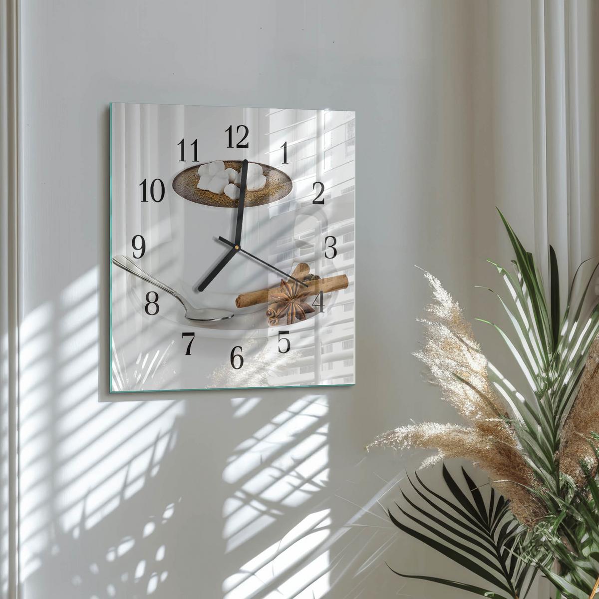 WANDUHR aus Glas 30x30 cm - Schokolade - Weiß, Glas (30/30/0.4cm) - TULUP