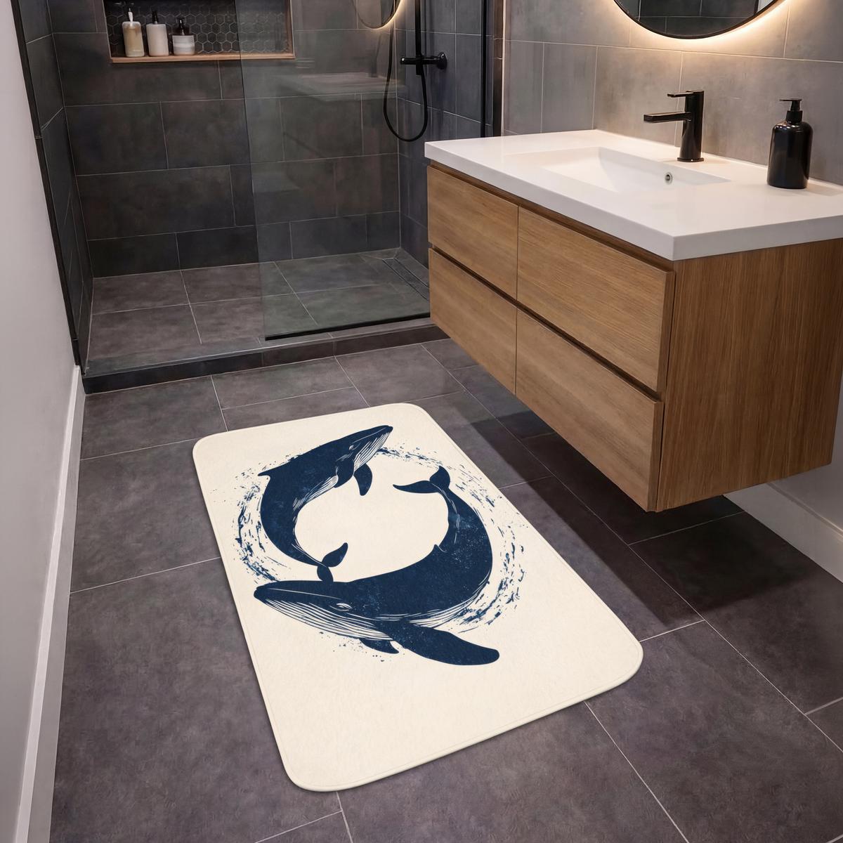 BADEMATTE Wale - Spritzer - Kreis - Dunkelblau 60x90 cm - Dunkelblau, Textil (60/90cm) - OnlyWow