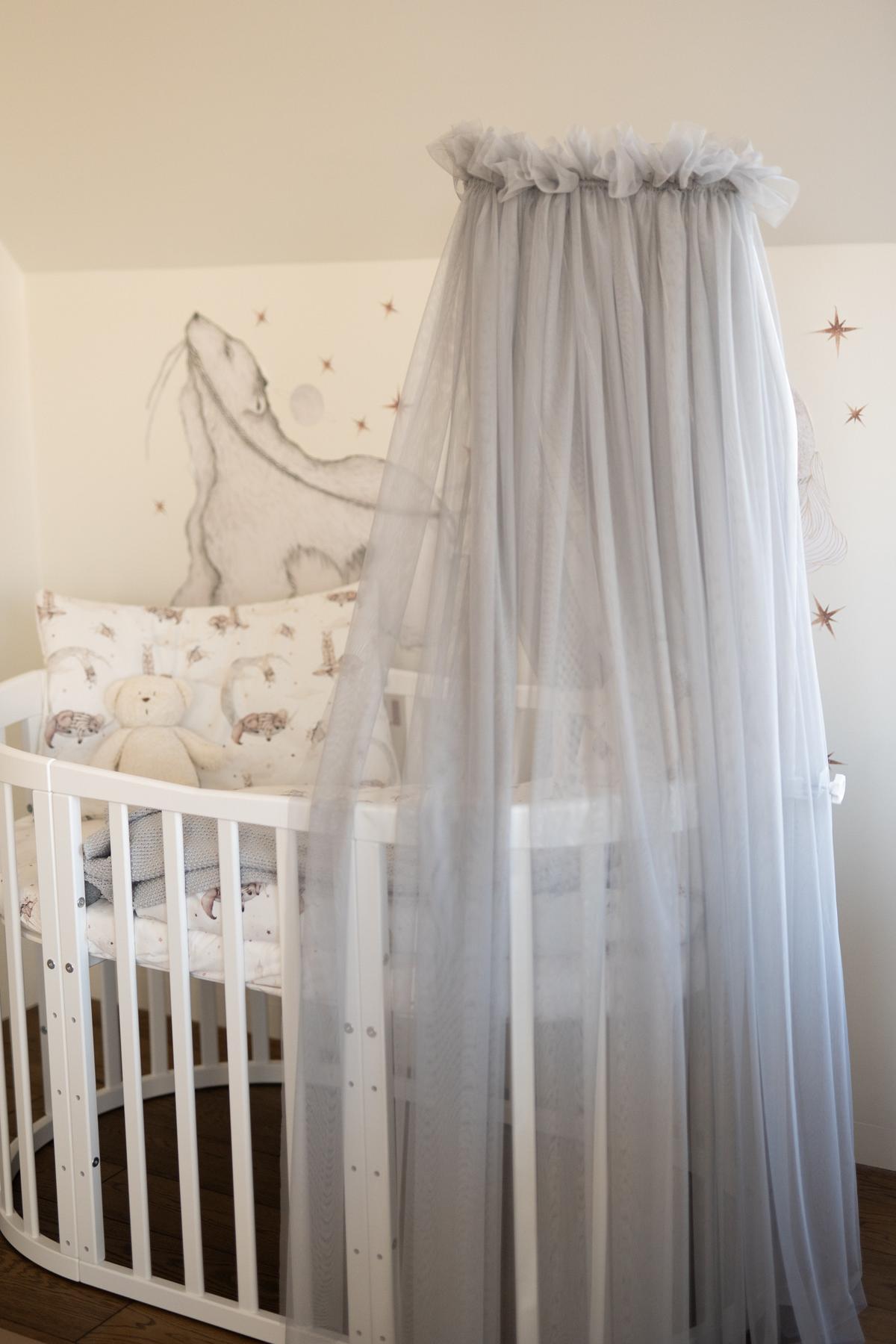 BABY Betthimmel Baldachin mit Himmelstange - Grau, Textil - waldin