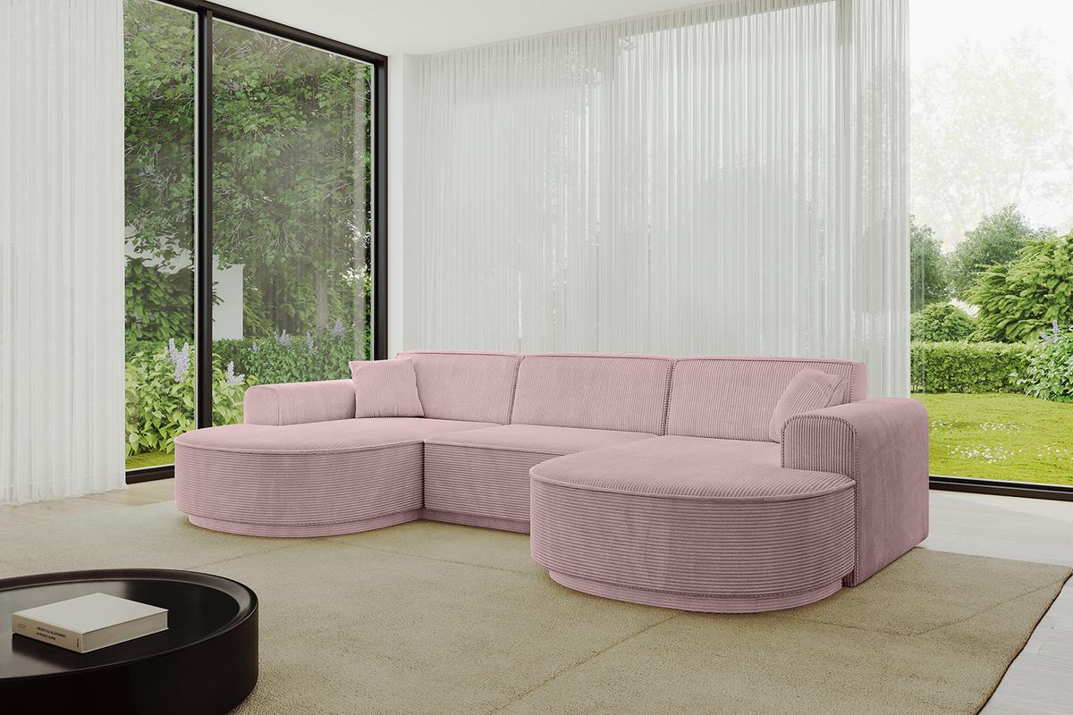 WOHNLANDSCHAFT MARI-U1-v3 - 303x171x83 cm Rosa Cord - Schwarz/Rosa, Holzwerkstoff/Kunststoff (303/83/171cm) - ALTDECOR