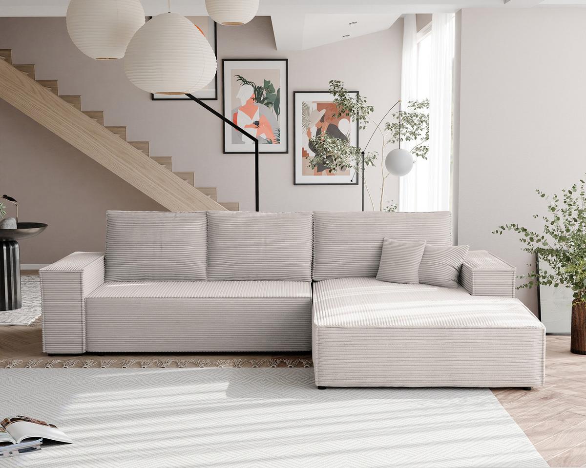 ECKSOFA NOVA Rechts mit Schlaffunktion und Bettkasten Creme - Creme, Kunststoff/Textil (294/185cm) - Idohome
