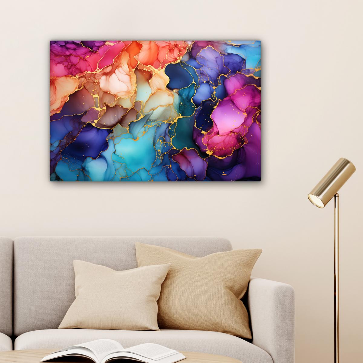 LEINWANDBILD Marmor - Bunt - Abstrakt Gemälde 60x40 cm - Multicolor, Textil (60/40cm) - MuchoWow