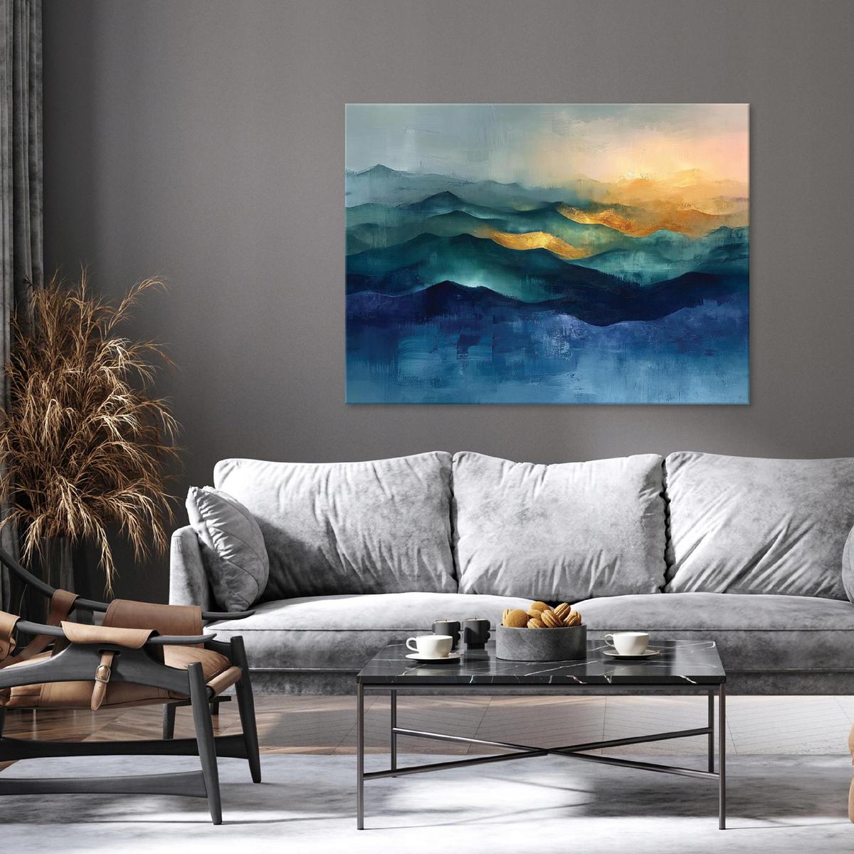 LEINWANDBILD Abstrakt Gold Blau 60x40 - Multicolor, Holzwerkstoff (60/40cm) - Wallarena