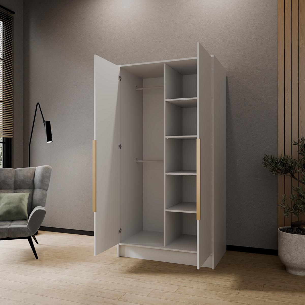 DREHTÜRENSCHRANK BERON 102/200/51 cm Modern Kleiderschrank 2-türig Weiß - Weiß, Holzwerkstoff (102/200/51cm) - MASSENO