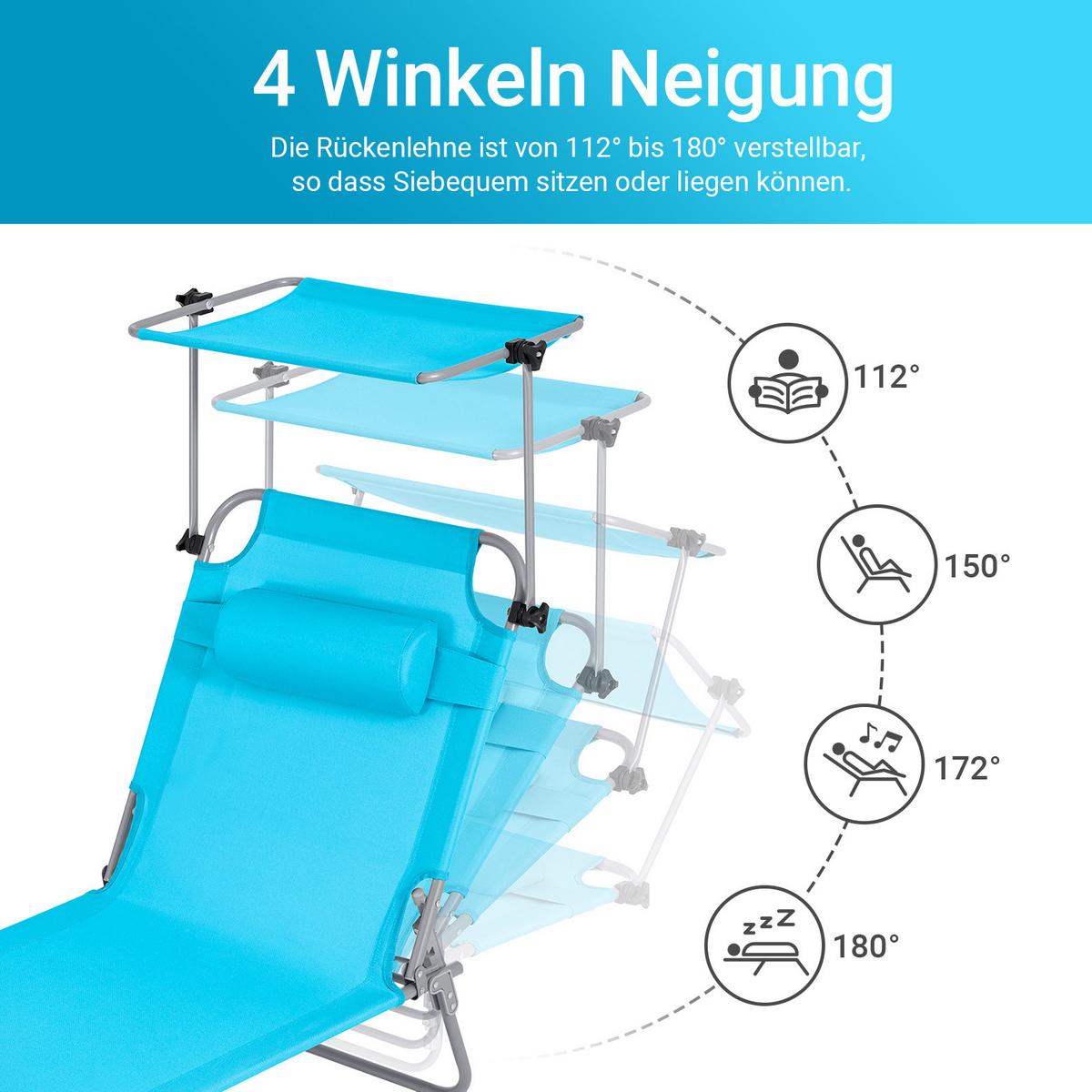 SONNENLIEGE Blau - Blau, Textil/Metall (195/90/63cm) - SoBuy