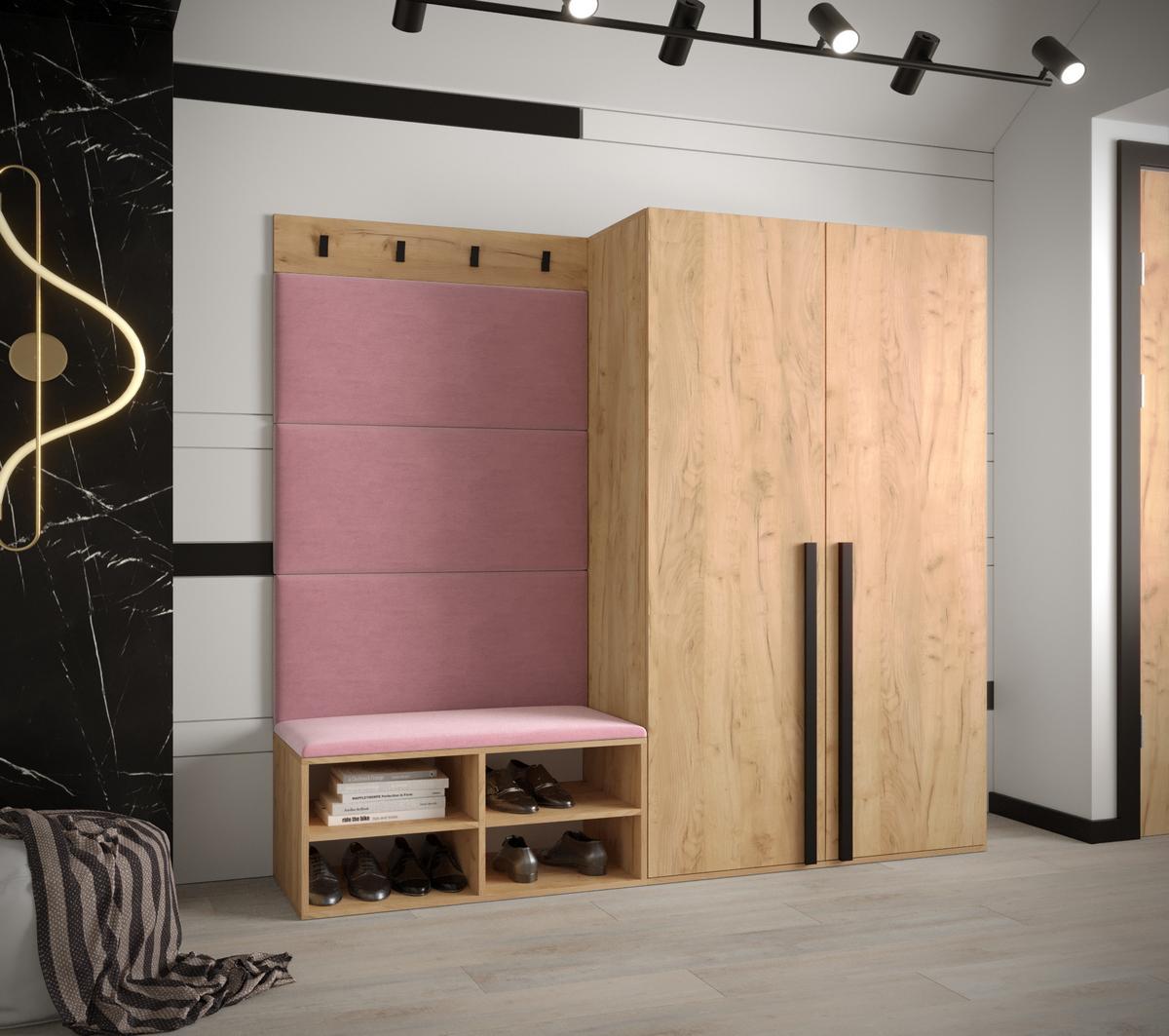 GARDEROBEN-SET 184/184/42 - Pink/Eichefarben, Holz/Kunststoff (184/184/42cm) - MÖBEL KRYSPOL