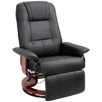 FERNSEHSESSEL Relaxsessel Liegesessel Kunstleder 360° Drehstuhl Holzfuß neigbar - Schwarz/Braun, Leder/Holz (87/100/78cm) - HOMCOM