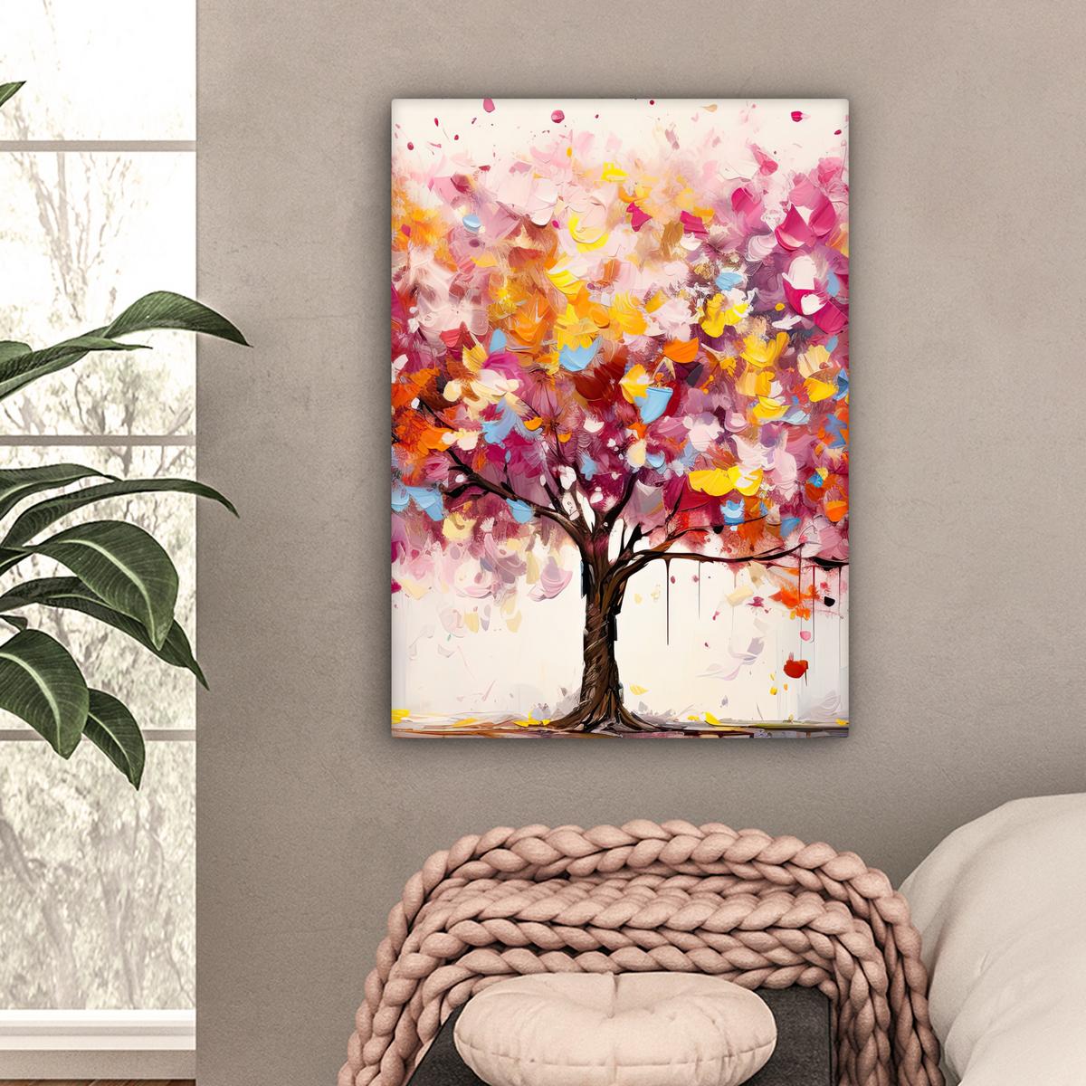 LEINWANDBILD Aquarell - Baum - Kunst - Abstrakt Wandbild Wohnzimmer 60x80 cm - Rosa, Textil (60/80cm) - MuchoWow