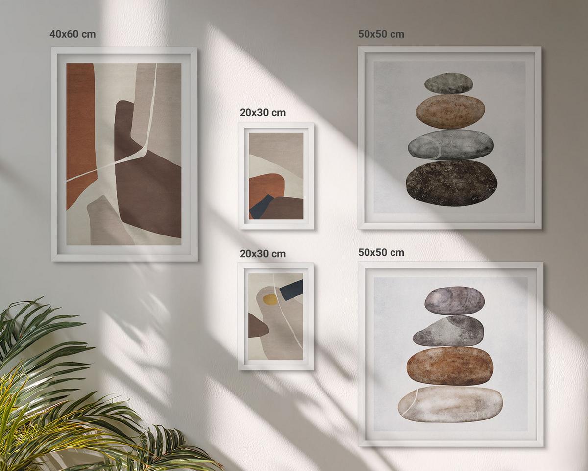 BILDER SET 5er Set - 50x50 cm & 20x30 cm & 40x60 cm Weißer Rahmen - Abstrakte Boho-Formen - Weiß, Kunststoff (40/60cm) - TULUP