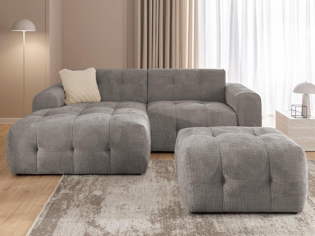 POLSTERHOCKER mit raffinierten Steppungen, zu passendem Sofa, Wellenunterfederung, Chenille-Bezug Braun Taupe / 21056 - Taupe/Greige, Kunststoff/Textil (87/46/68cm) - luma-home