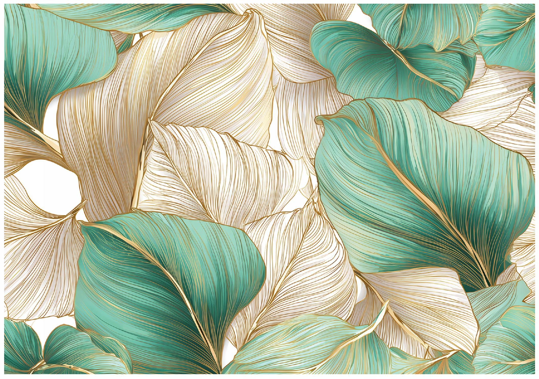 FOTOTAPETE Blätter Glamour Grün 300x210 cm - Multicolor, Papier (300/210cm) - Wallarena