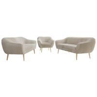 SITZGARNITUR PIRS 3+3+1 - Beige Cord - Holzbeine - Beige/Buchefarben, Holzwerkstoff/Textil (180/75/74cm) - MKS
