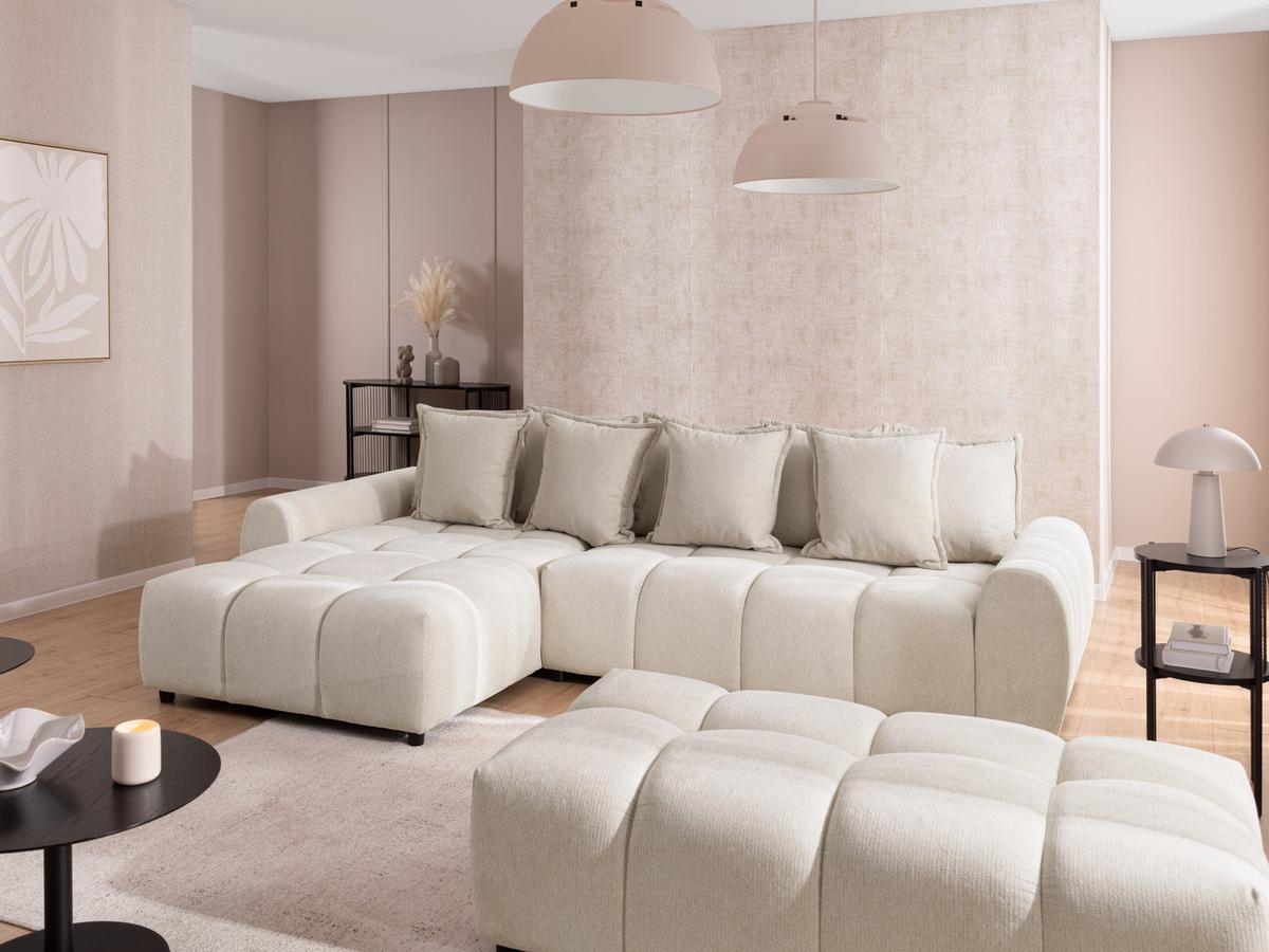 HOCKER Bubble mit Sitzfläche in Bubble-Optik aus weichem Hellbeige Strukturstoff mit schöner Sitzkomfort - Beige/Schwarz, Holz/Kunststoff (147/42/74cm) - S-Style Möbel