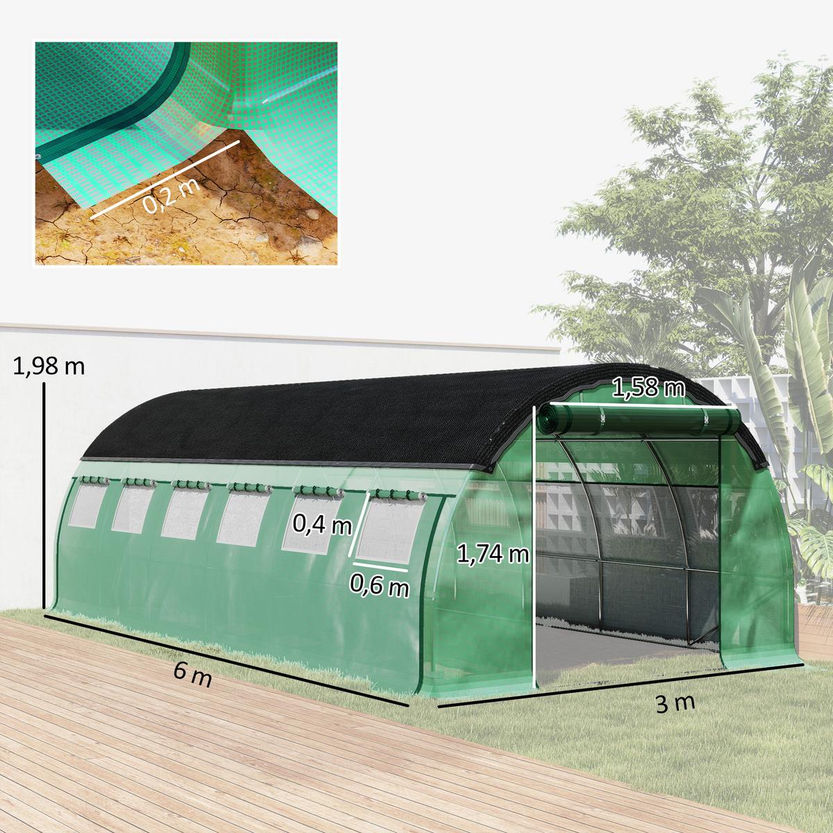 FOLIENTUNNEL, 600L x 300B x 198H cm - Grün, Kunststoff (300/198/600cm) - Outsunny