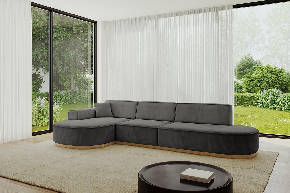ECKSOFA Ottomane Links MARI-L2-v2 - 328x171x83 cm Dunkelgrau Velours - Dunkelgrau, Holzwerkstoff/Textil (328/171cm) - ALTDECOR