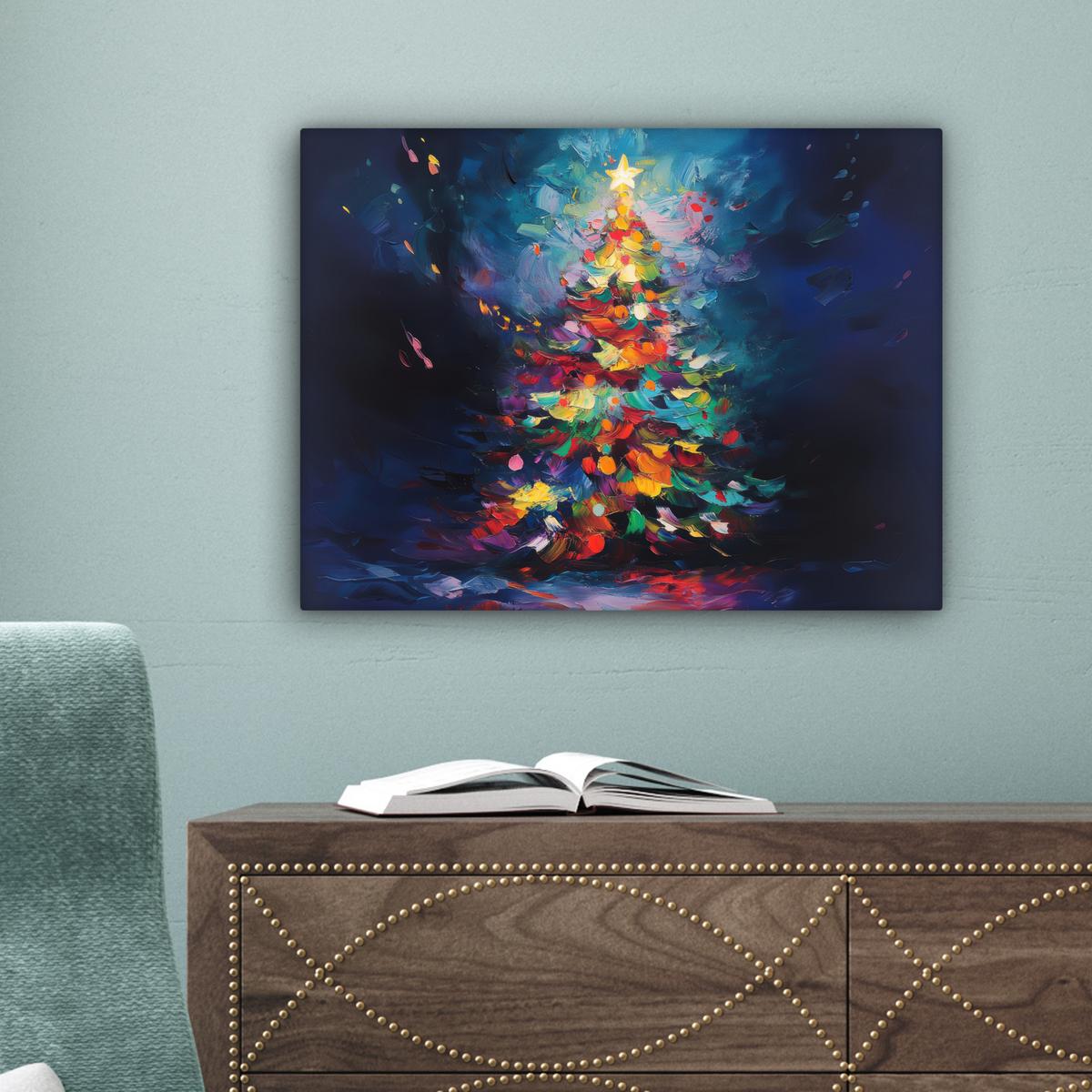 LEINWANDBILD Weihnachtsbaum - Weihnachten - Abstrakt - Farbenfroh Wandbild 40x30 cm - Multicolor, Textil (40/30cm) - MuchoWow