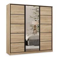 SCHWEBETÜRENSCHRANK PINA 200/205/58 cm 3-türig mit Spiegel und 4 Schubladen Sonoma Eiche - Sonoma Eiche, Holzwerkstoff (200/205/58cm) - MASSENO