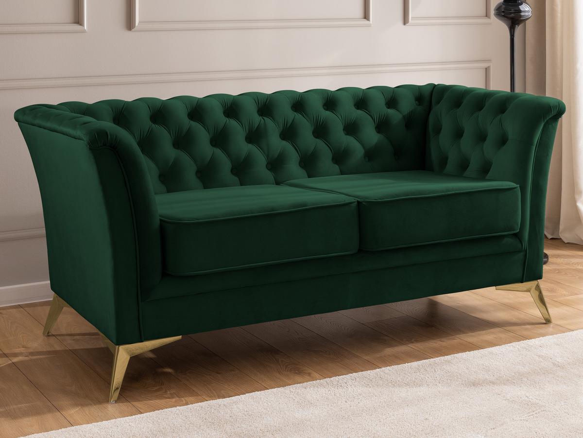 CHESTERFIELD-SOFA 2-sitzer Whitby Flaschengrün Samt mit goldenen Füßen - Dunkelgrün/Goldfarben, Holz/Textil (175/78/82cm) - S-Style Möbel