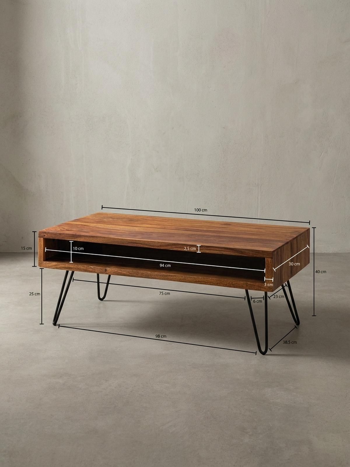 COUCHTISCH Sheeshamholz, Pulverbeschichtet mit Ablagefach, Maße 100x40x50 cm - Schwarz/Braun, Holz/Metall (50/100/40cm) - KADIMA DESIGN