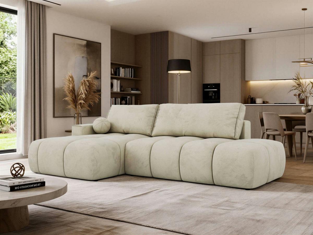 ECKSOFA LORAN L Beige Velvet - Links - Beige/Schwarz, Kunststoff/Textil (170/292cm) - MKS