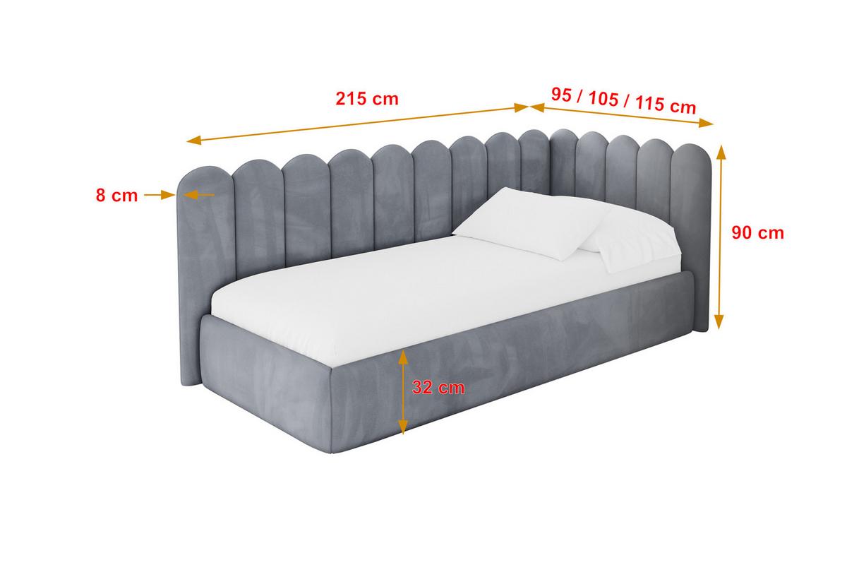 EINZELLBETT Jugendbett mit Bettkasten und Matratze H3/H4, Links - ARTY 90x200 Grau - Grau, Holzwerkstoff/Textil (90/200cm) - ALTDECOR