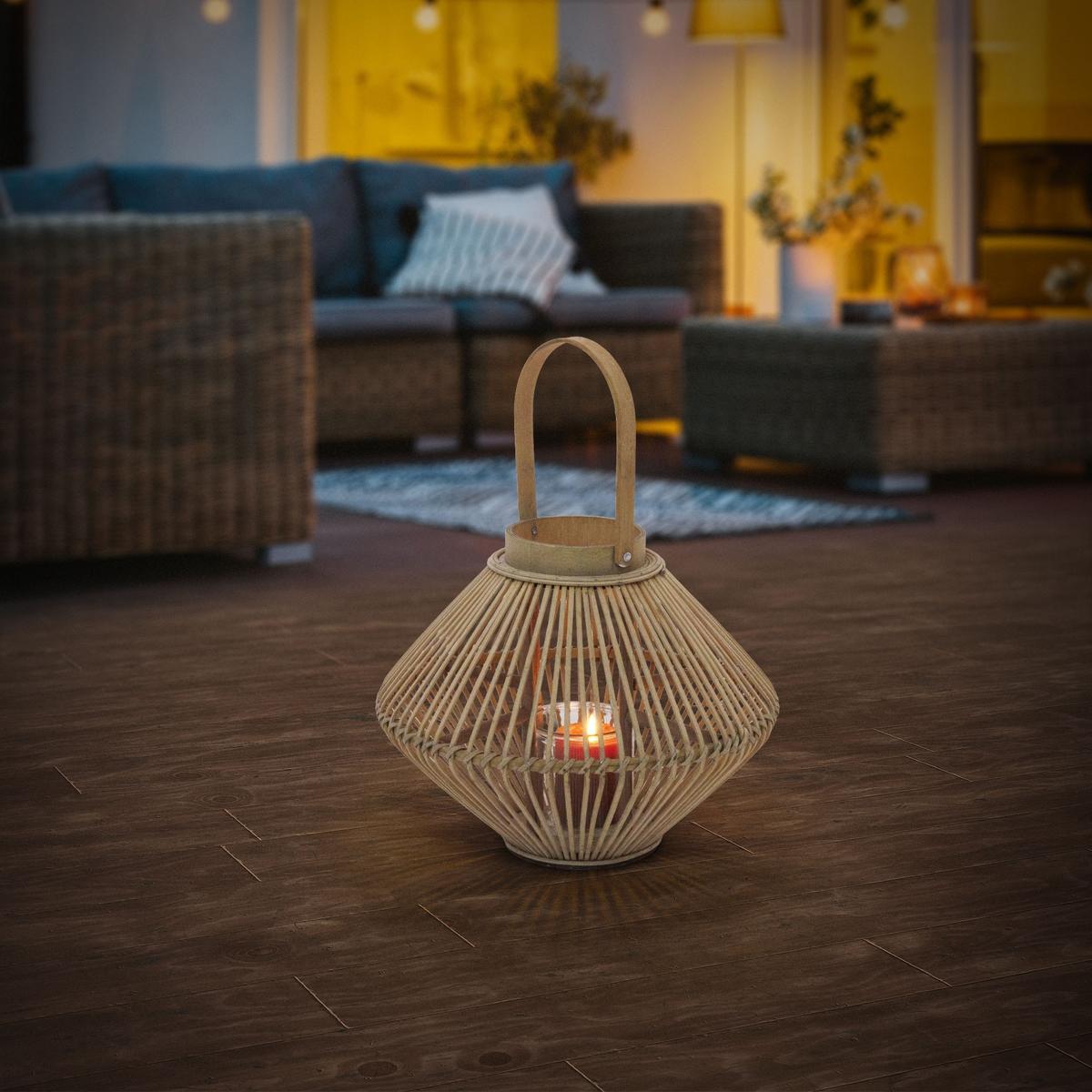 BAMBUS LATERNE H: 44 cm Holzfarbe Boho Stil - Naturfarben, Holz (35/44/35cm) - ECD-Germany