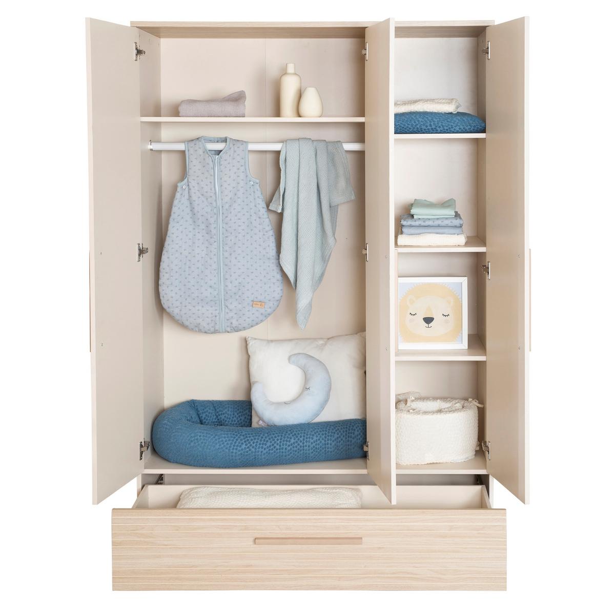 KLEIDERSCHRANK Sidney 3-türig - Kaschmir, Holz/Holzwerkstoff (118/190/52cm) - Roba