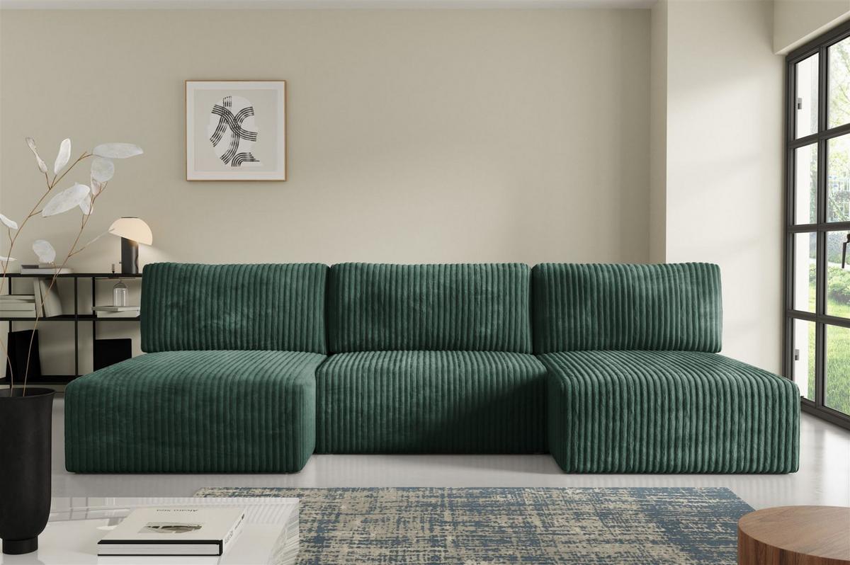 WOHNLANDSCHAFT Natalia - Grün, Holzwerkstoff/Textil (304/85/149cm) - Fun Möbel