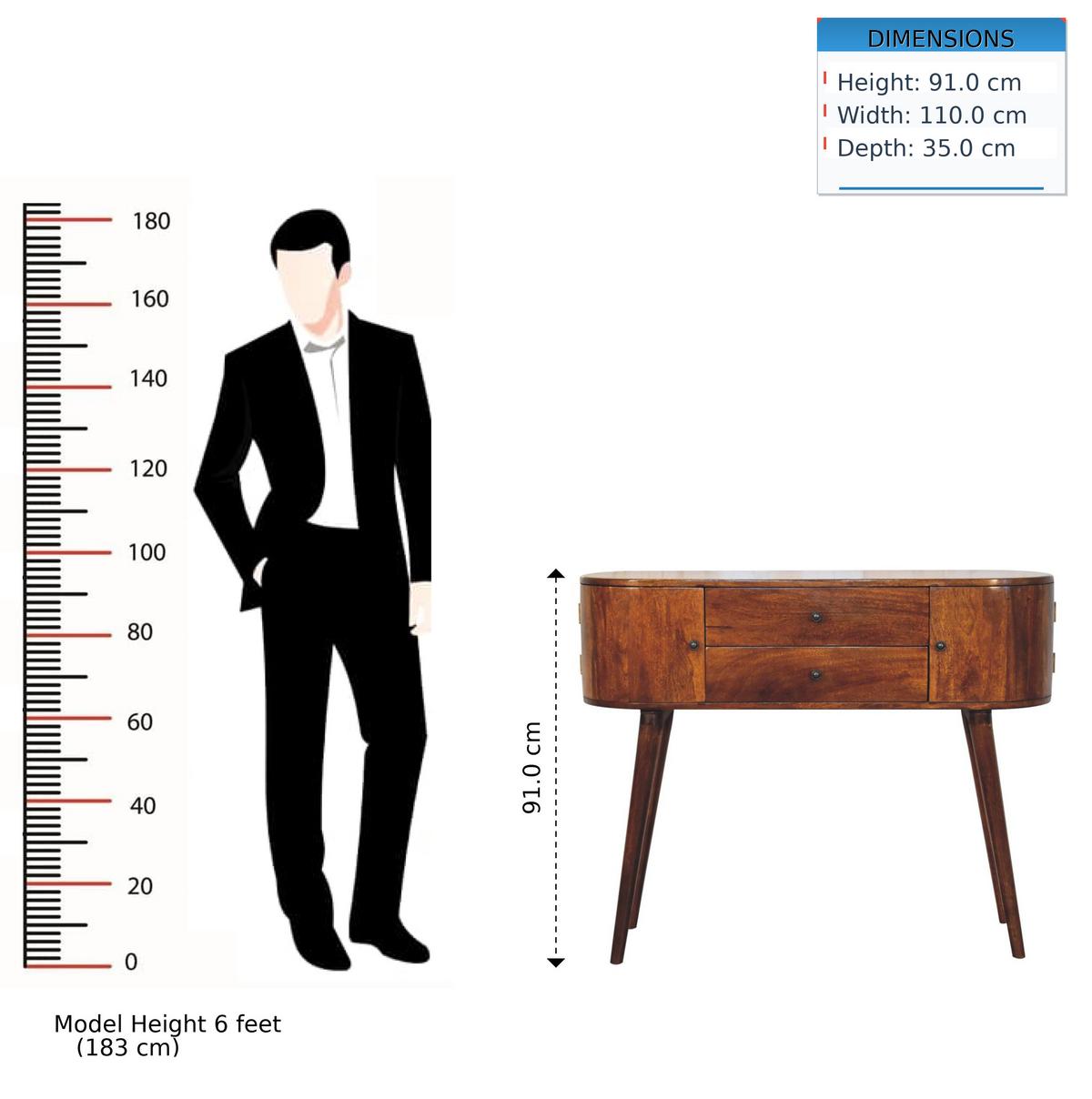KONSOLENTISCH IN KASTANIENFARBE, 2 SCHUBLADEN, 2 SEITENSCHRÄNKE, BRAUN - Braun, Holz (110/35/91cm) - Artisan Furniture