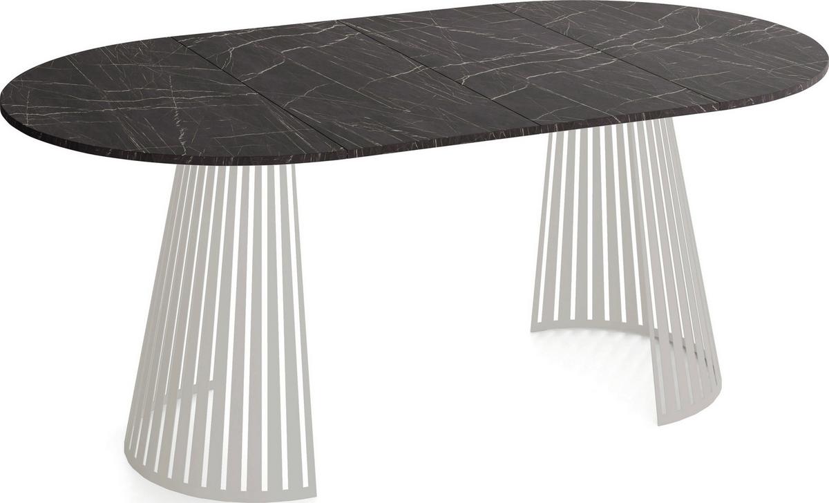 ESSTISCH Naro rund ausziehbar mit Lamellen-Metallgestell in Grau-Beige, Marmor Schwarz 100-180/100/76 cm - Kaschmir/Anthrazit, Holzwerkstoff/Metall (100/176/76cm) - WFL GROUP