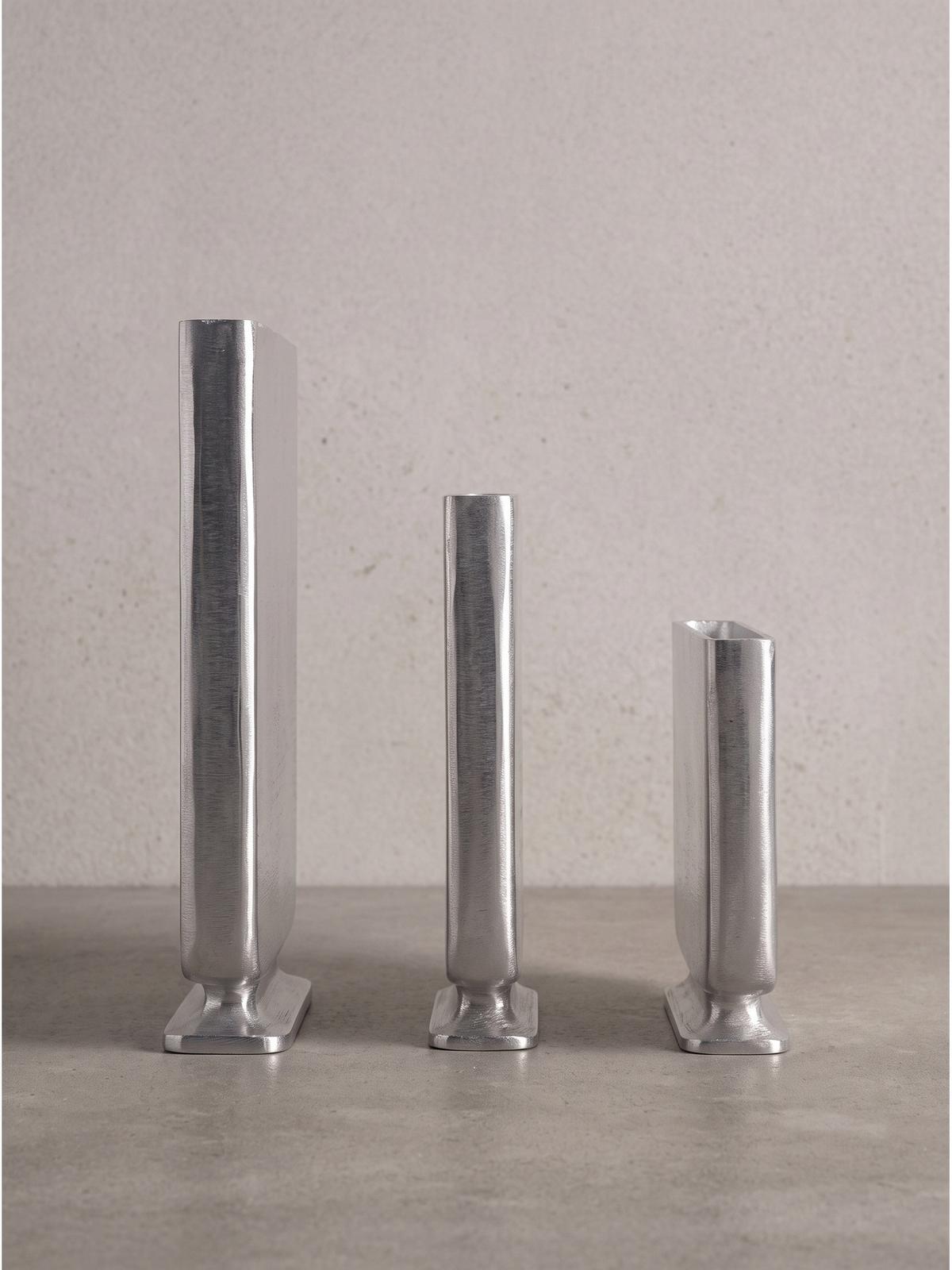 VASEN 3er-Set PORTONOVO, Aluminium, handgefertigt, Silber, 26 x 4 x 33 cm - Silberfarben, Metall (33cm) - KADIMA DESIGN