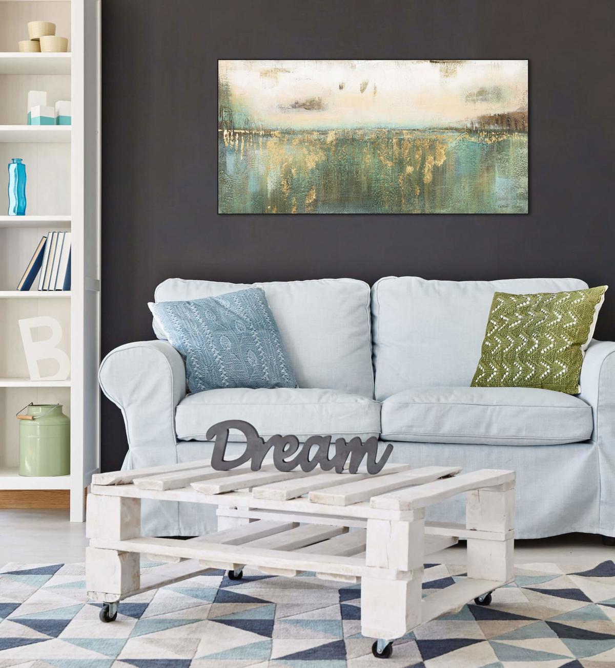 ÖLGEMÄLDE 120/60 cm - Türkis/Beige, Holz/Textil (120/60cm) - KUNSTLOFT