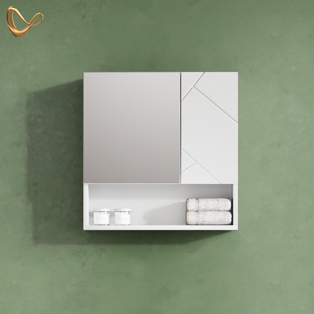 BADSPIEGELSCHRANK Ronco Weiß Hochglanz 54 x 55 cm - Weiß Hochglanz, Holzwerkstoff (54/55/16.9cm) - Livinity®