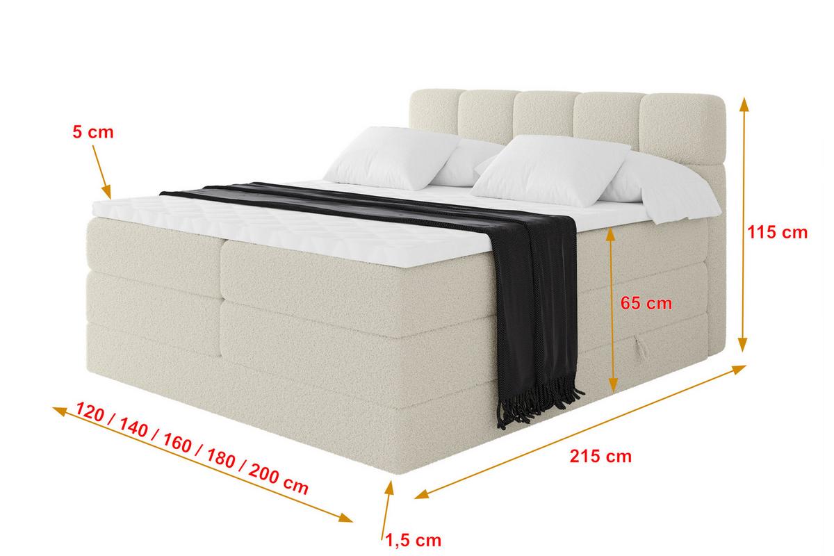 BOXBETT mit Matratze H3/H4 - FAMA KING - 140x200 cm Beige Quelle - Sandfarben, Holzwerkstoff (140/200cm) - ALTDECOR