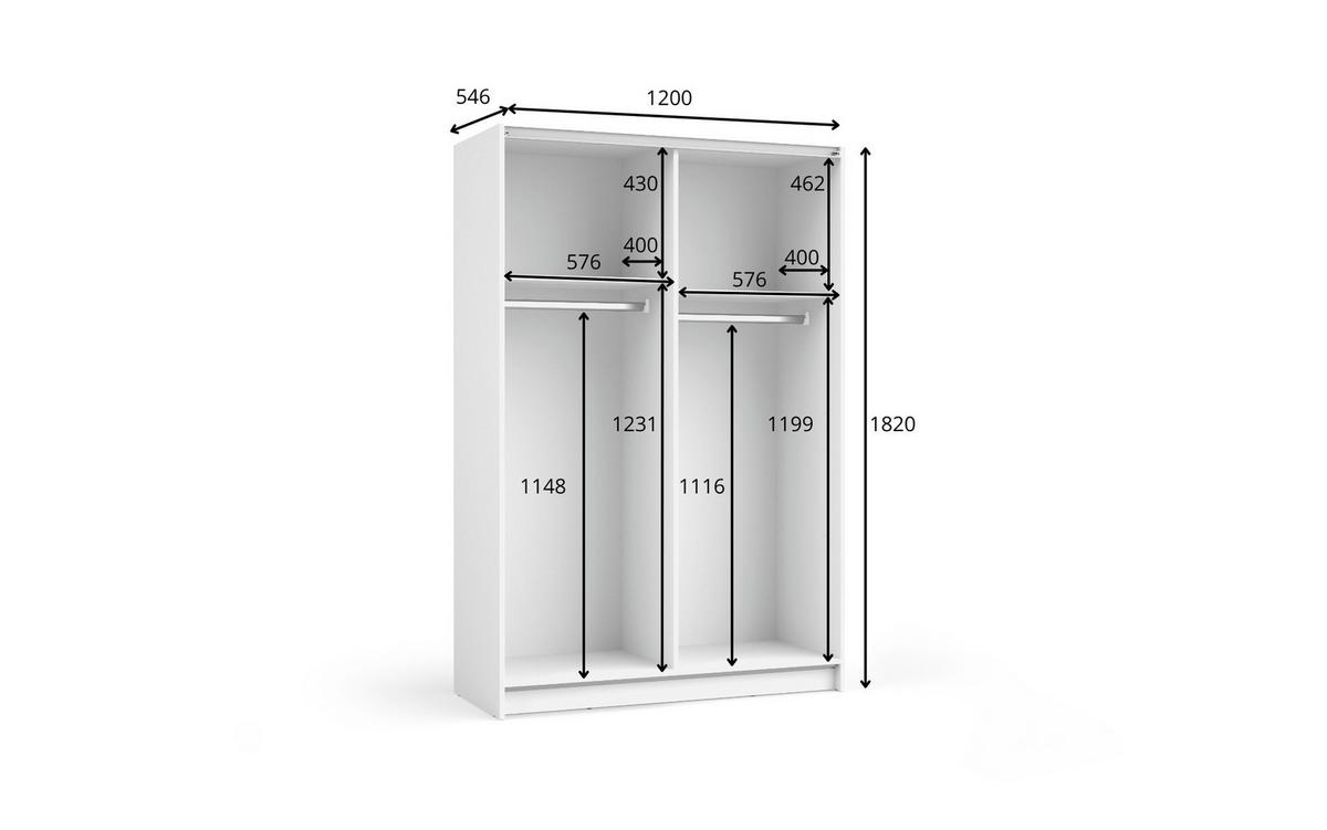 SCHWEBETÜRENSCHRANK CERON 120/182/54,6cm 2-türig mit Spiegel Weiß - Weiß, Holzwerkstoff (120/182/54.6cm) - MASSENO