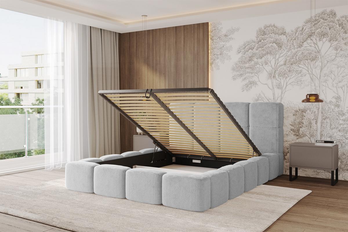POLSTERBETT mit Bettkasten und Lattenrost mit Kopfteil, Boxbett ohne Matratze, mit Stauraum - NATA 140x200 Hellgrau - Hellgrau, Holzwerkstoff/Textil (140/200cm) - ALTDECOR