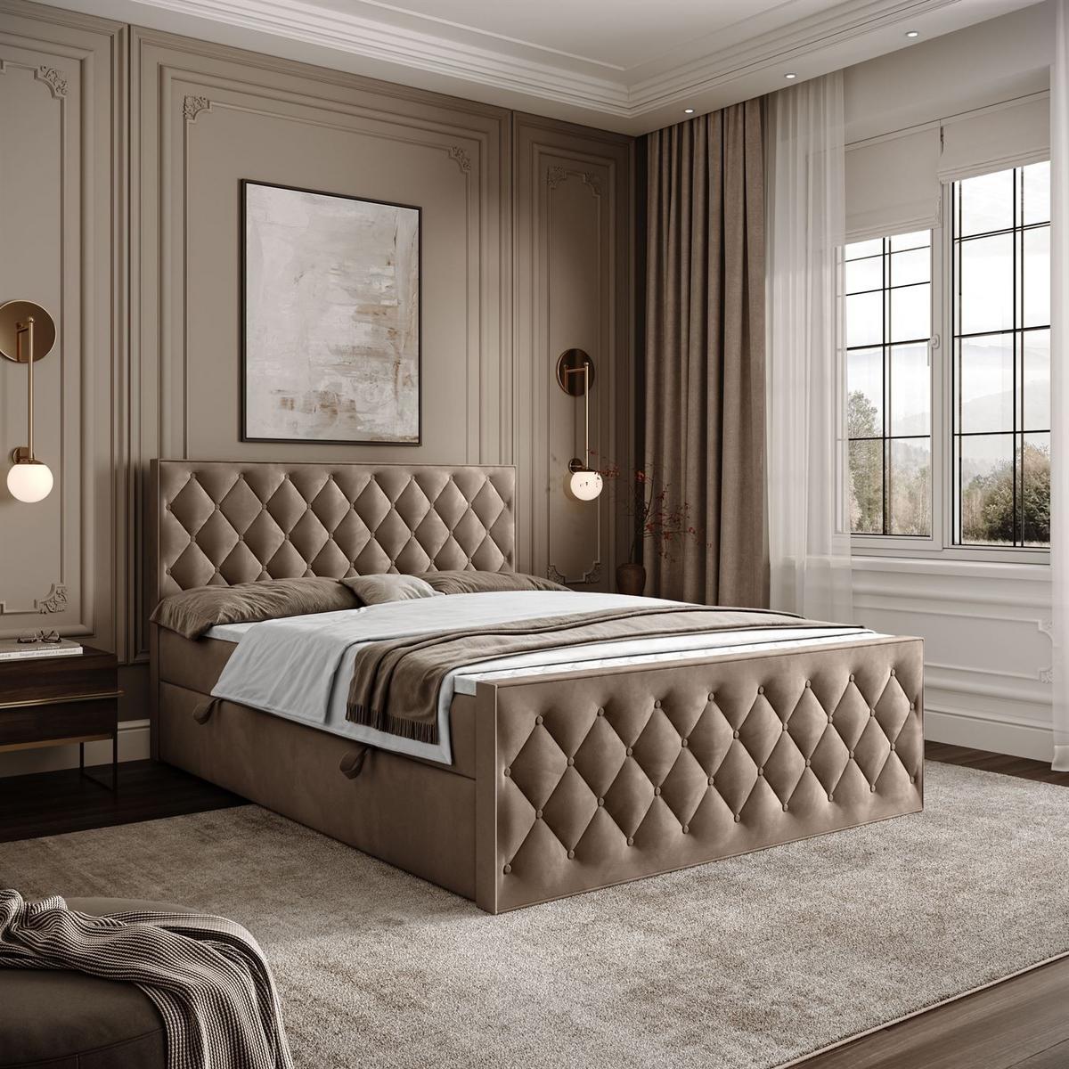BOXSPRINGBETT INEZ II mit Bettkasten mit Topper 140x200 cm Royal Velvet 176 - Beige, Textil - Lookway