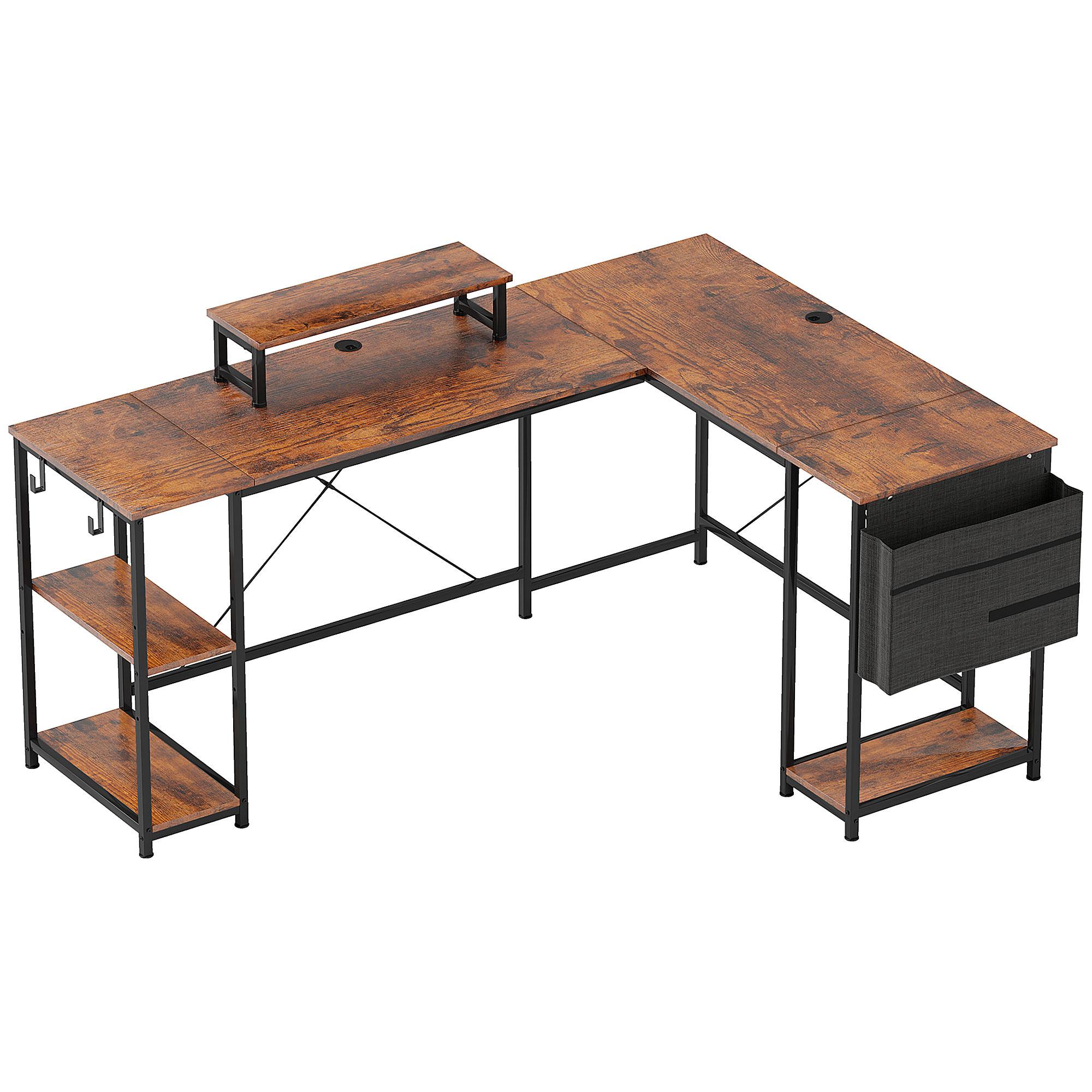 L-FÖRMIGER Schreibtisch 168 x 120 cm Eckschreibtisch mit Ablagefächern - Braun, Metall (168/120/90cm) - HOMCOM