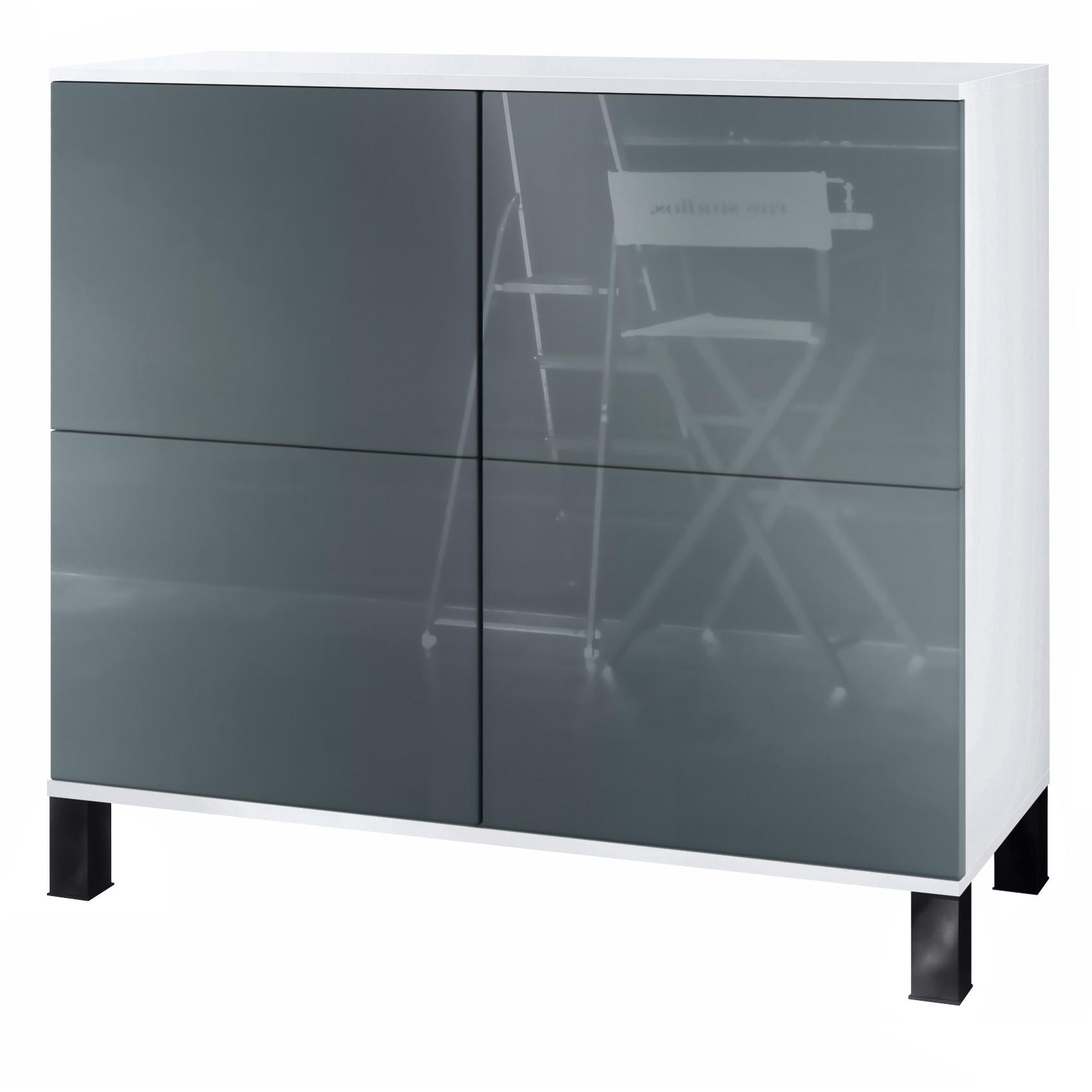 KOMMODE Rova Grau Hochglanz - Grau, Holzwerkstoff (92.5/84.5/35cm) - Vladon