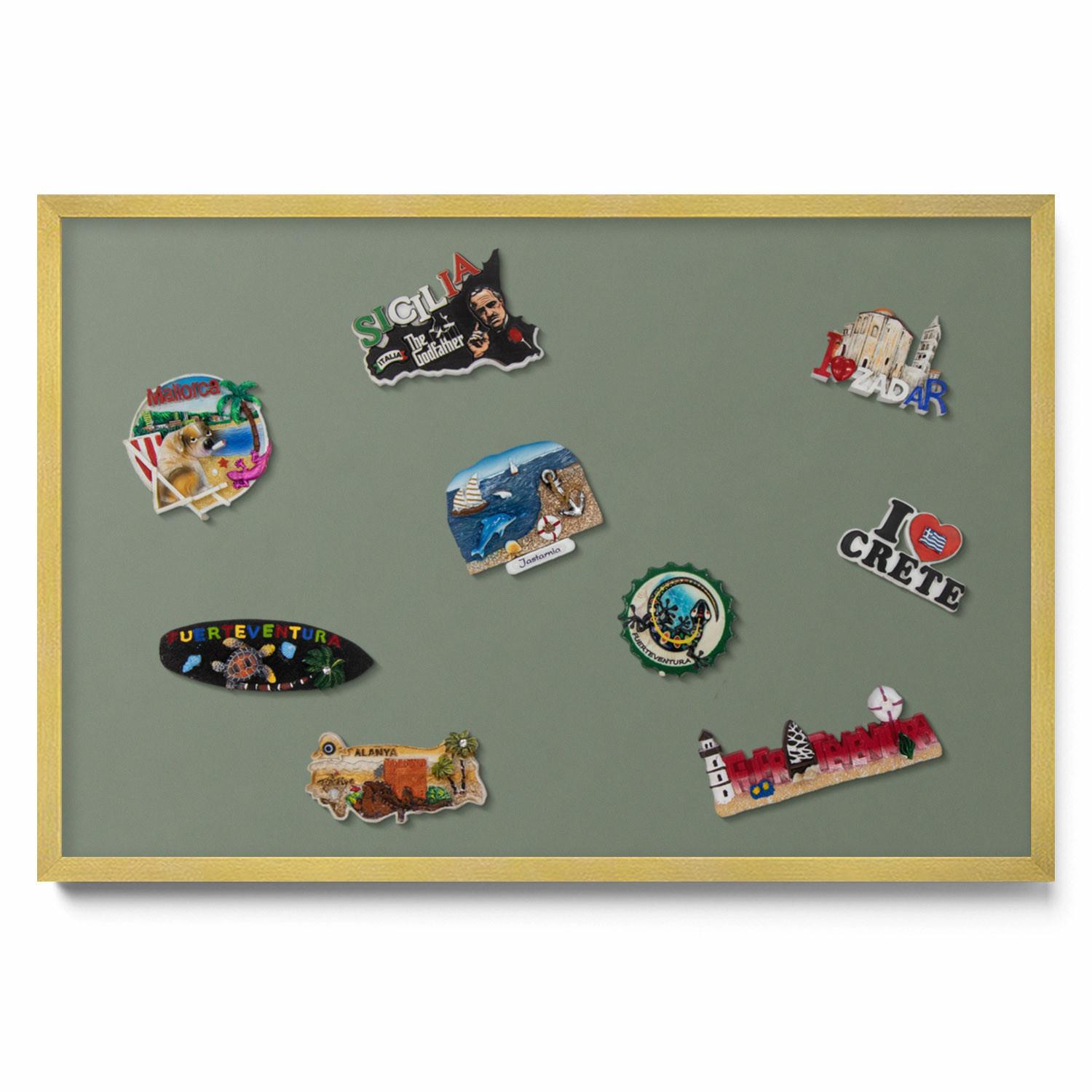 MAGNETTAFEL 60x40 cm Goldener Rahmen Oliv - Olivgrün, Metall (60/50/0.4cm) - TULUP