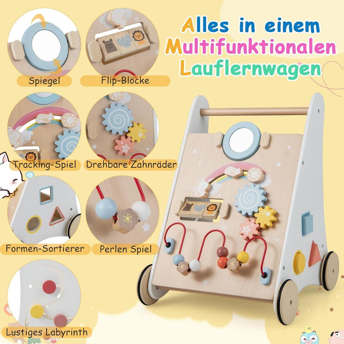 LAUFLERNWAGEN Weiß - Weiß, Holz (35/45/33cm) - COSTWAY