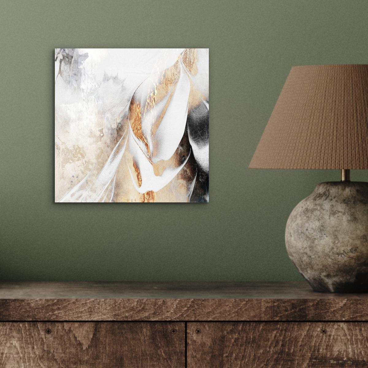 METALLBILD Luxus - Abstrakt - Gold - Weiß 20x20 cm - Goldfarben, Metall (20/20cm) - MuchoWow