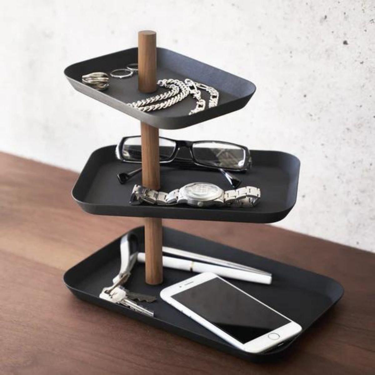 SCHMUCKSTÄNDER 3 etagen mit drehbaren tabletts - 25/16/25,5 cm - Schwarz, Metall (16/25.5/25cm) - Yamazaki