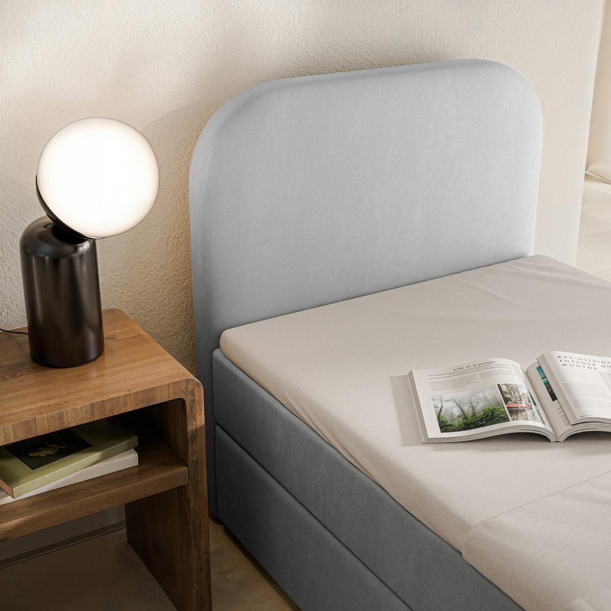 BOXBETT CERIA 90x200 cm mit Matratze und Topper - Hellgrau - Hellgrau, Holz/Textil (90/200cm) - MASSENO