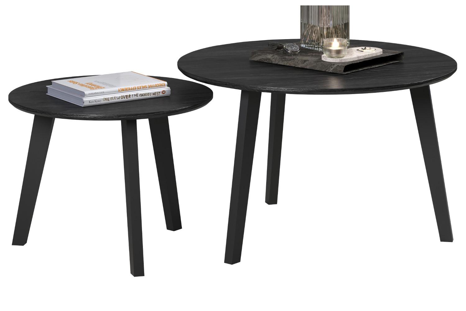 COUCHTISCH 2er Set Esche schwarz, 2x Beistelltisch rund - Schwarz, Holzwerkstoff (50/50/39cm) - Top.Furn